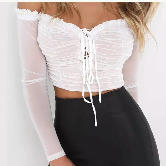 white long sleeve ruched top